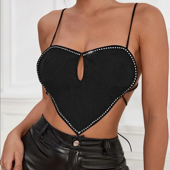 Rhinestone Cut Out Lace Up Backless Cami Top - Picture 1 of 5